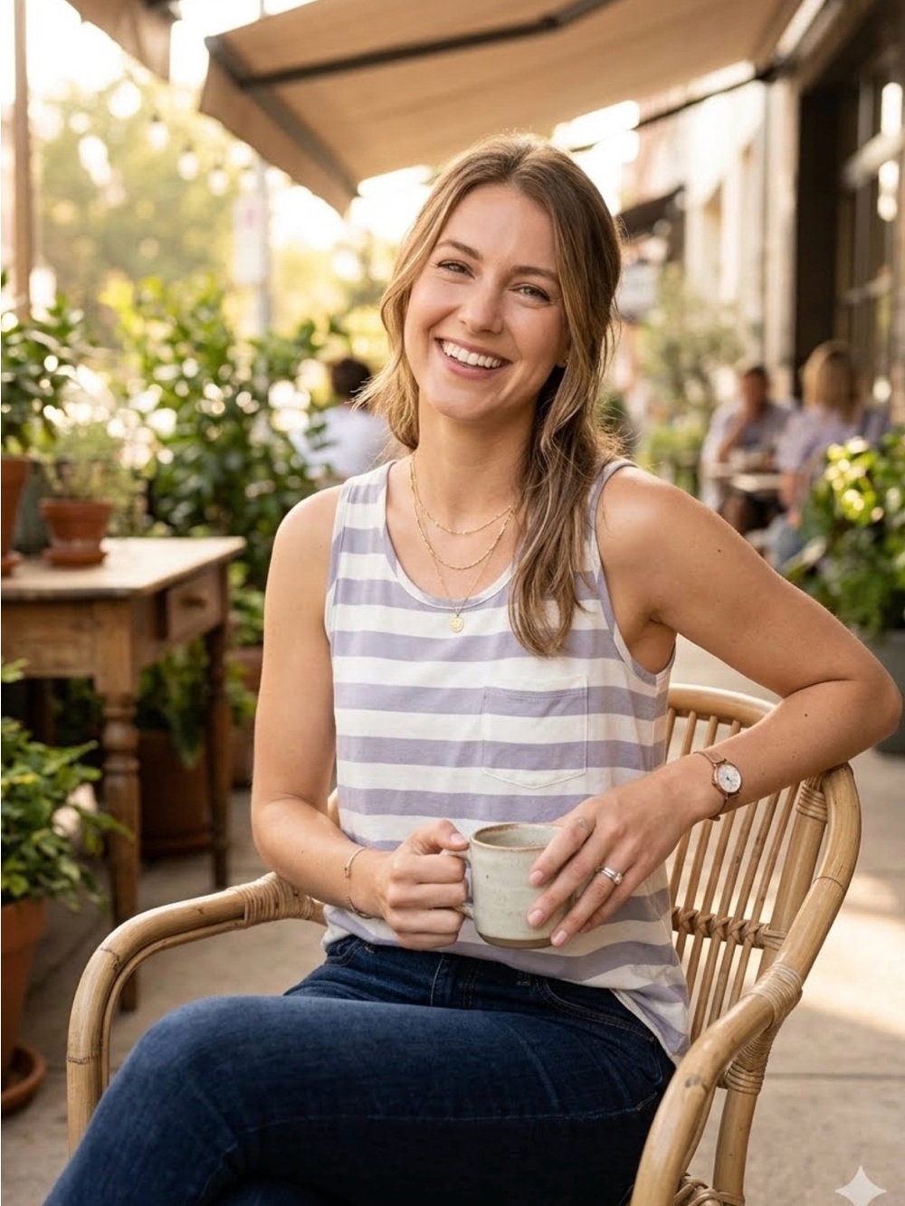 Papermoon Striped Lavender and White Tank